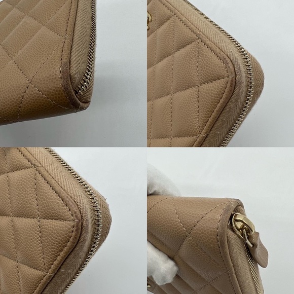 ❌SOLD❌Authentic Chanel beige quilted caviar round zip long wallet - Picture 4 of 12